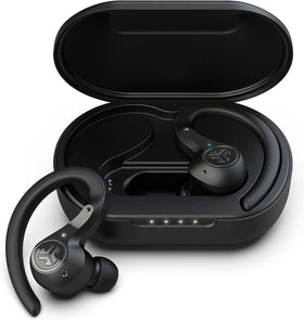 JLab Epic Air Sport earbuds angled for workouts with immersive ANC