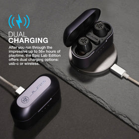 JLab Epic Lab Edition IP55 durability in sweaty workout setting.