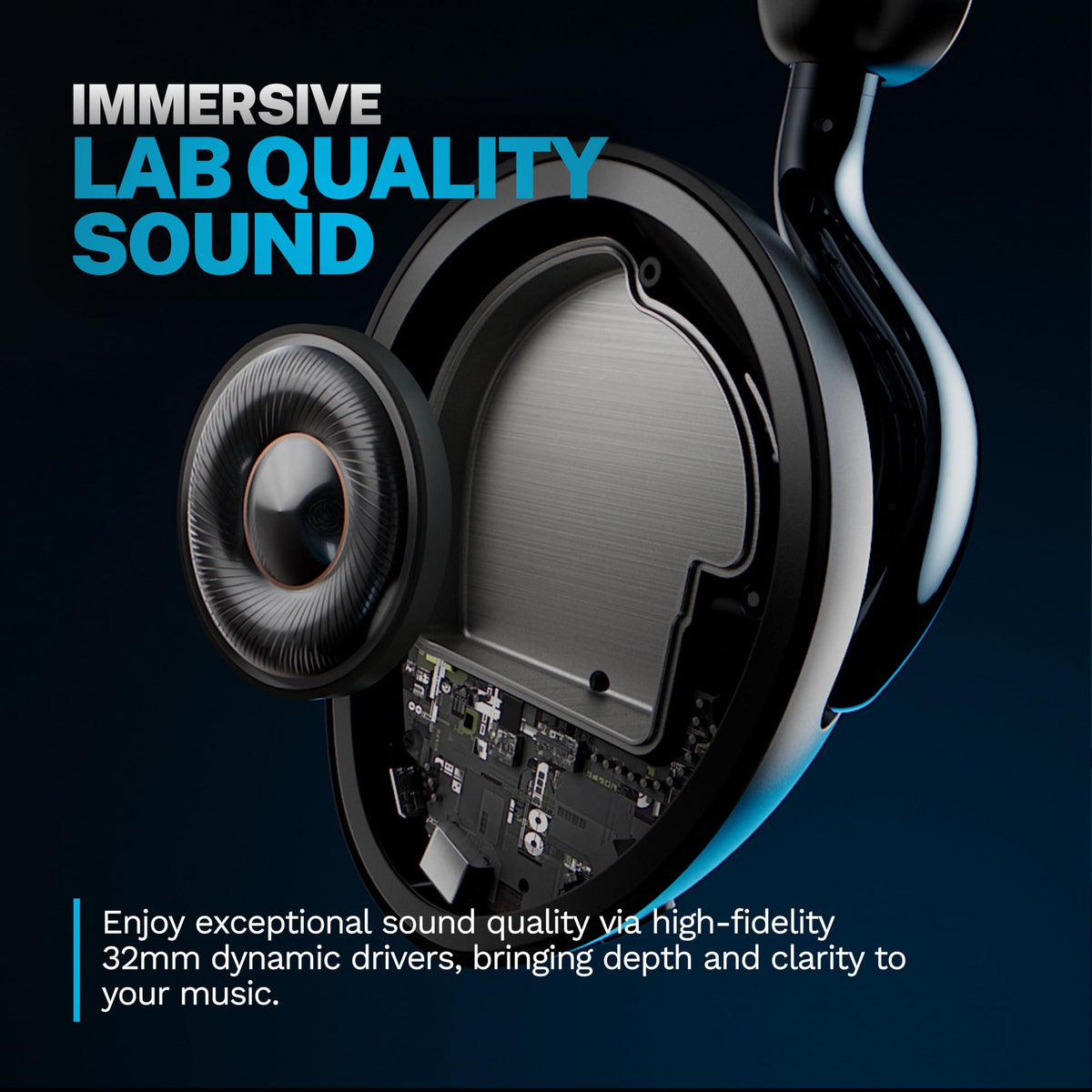 JLab Epic Lux Lab Edition headphones in graphite side view showing design and cushions