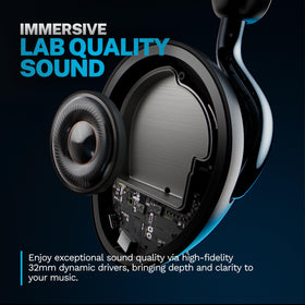 JLab Epic Lux Lab Edition headphones in graphite side view showing design and cushions