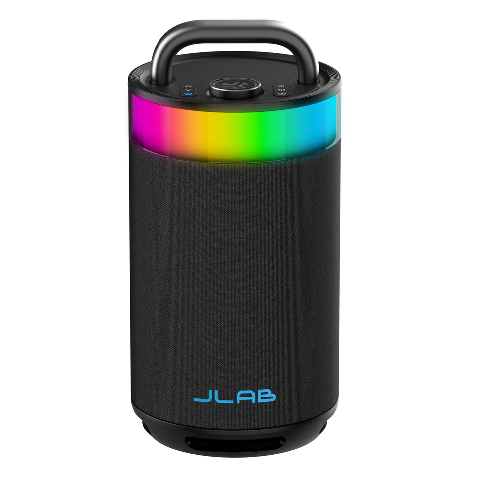 JLab Epic Party front view highlights portable design for mobile gatherings