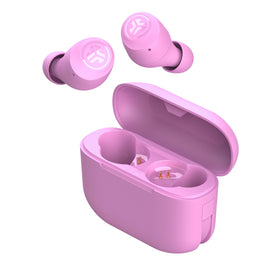 JLab Go Air Pop case front with integrated USB cable for on-the-go charging