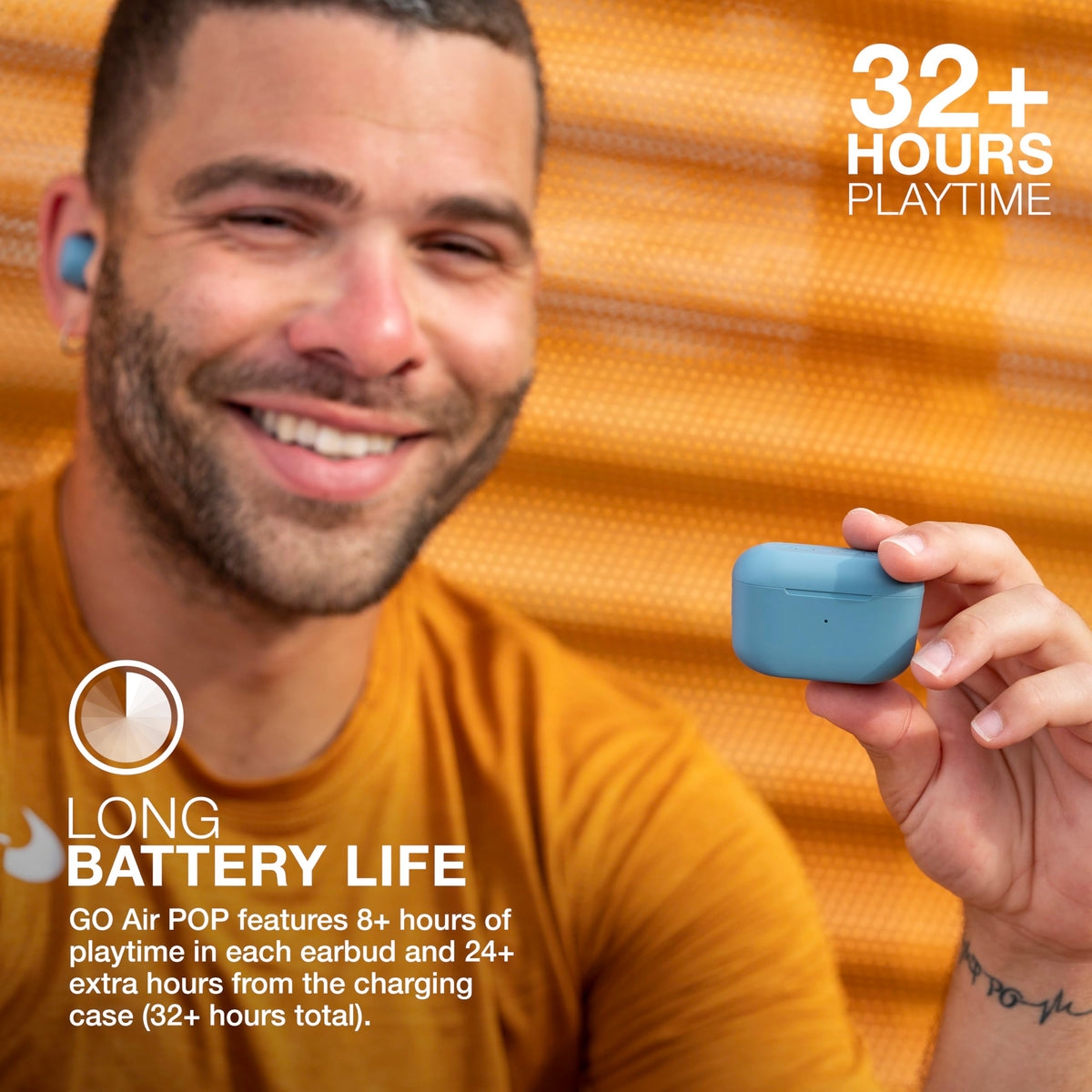 Charging case open with integrated USB cable ready for topping up