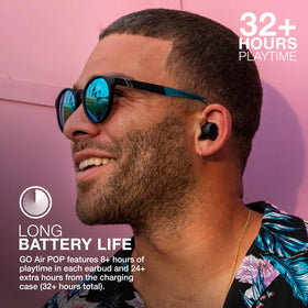JLab Go Air Pop earbuds offer lightweight daily wear comfort.