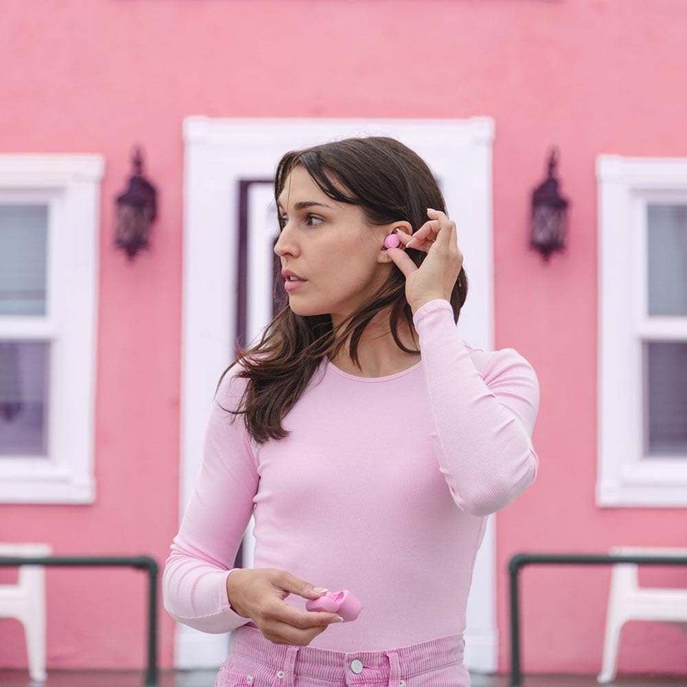 JLab Go Air Pop earbuds in their case ready for portable listening