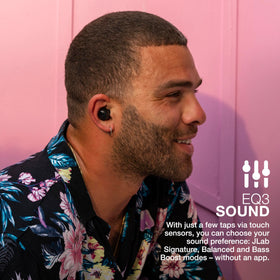 JLab Go Air Pop EQ3 settings show sound options.