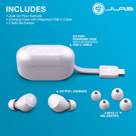 JLab Go Air Pop+ app EQ3 screen showing sound presets and customizable audio benefit