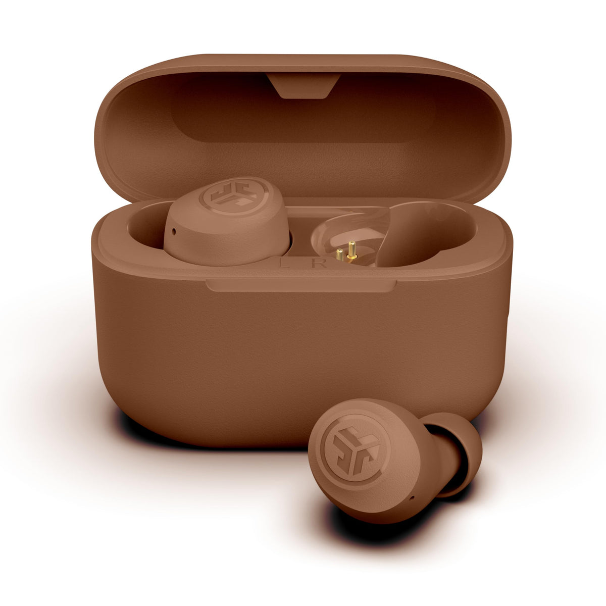 JLab Go Air Pop+ Case Open shows compact storage for easy access.