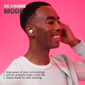 Close-up of JLab earbud texture and gel tip showing secure comfort