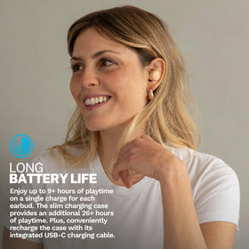 JLab close-up of earbud texture highlighting touch controls and comfort