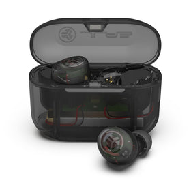 JLab Go Air Pop+ front packaging showing earbuds and case benefits