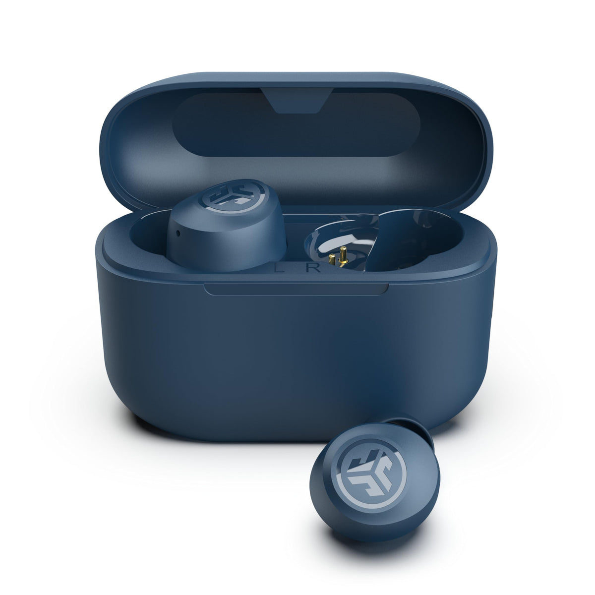 jlab front packaging navy showing product and key features for quick insight