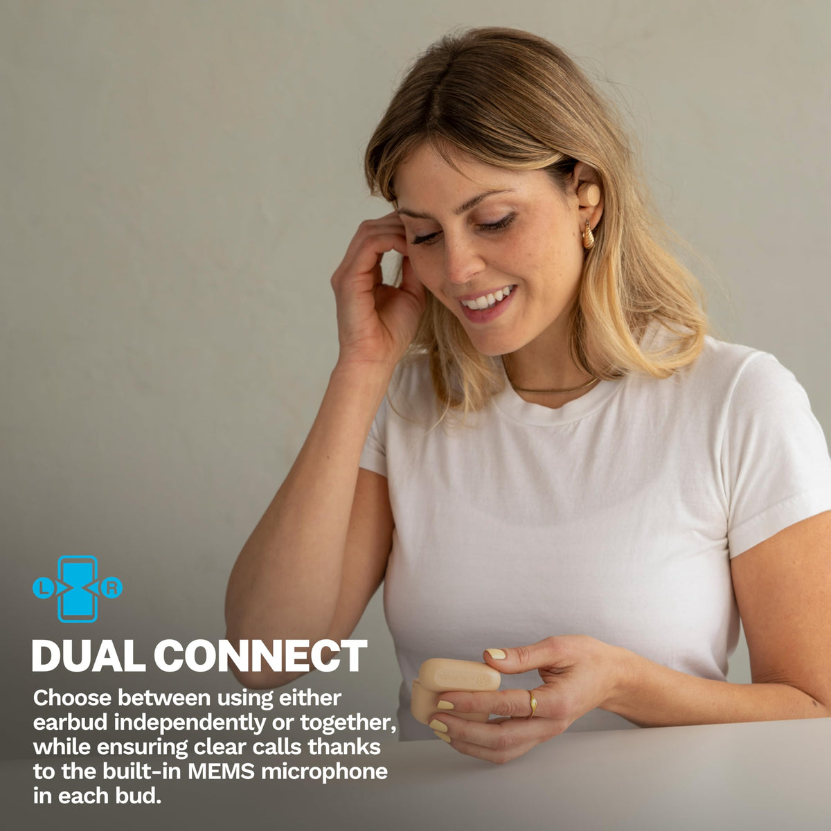 JLab earbud in ear demonstrating secure fit and workout stability