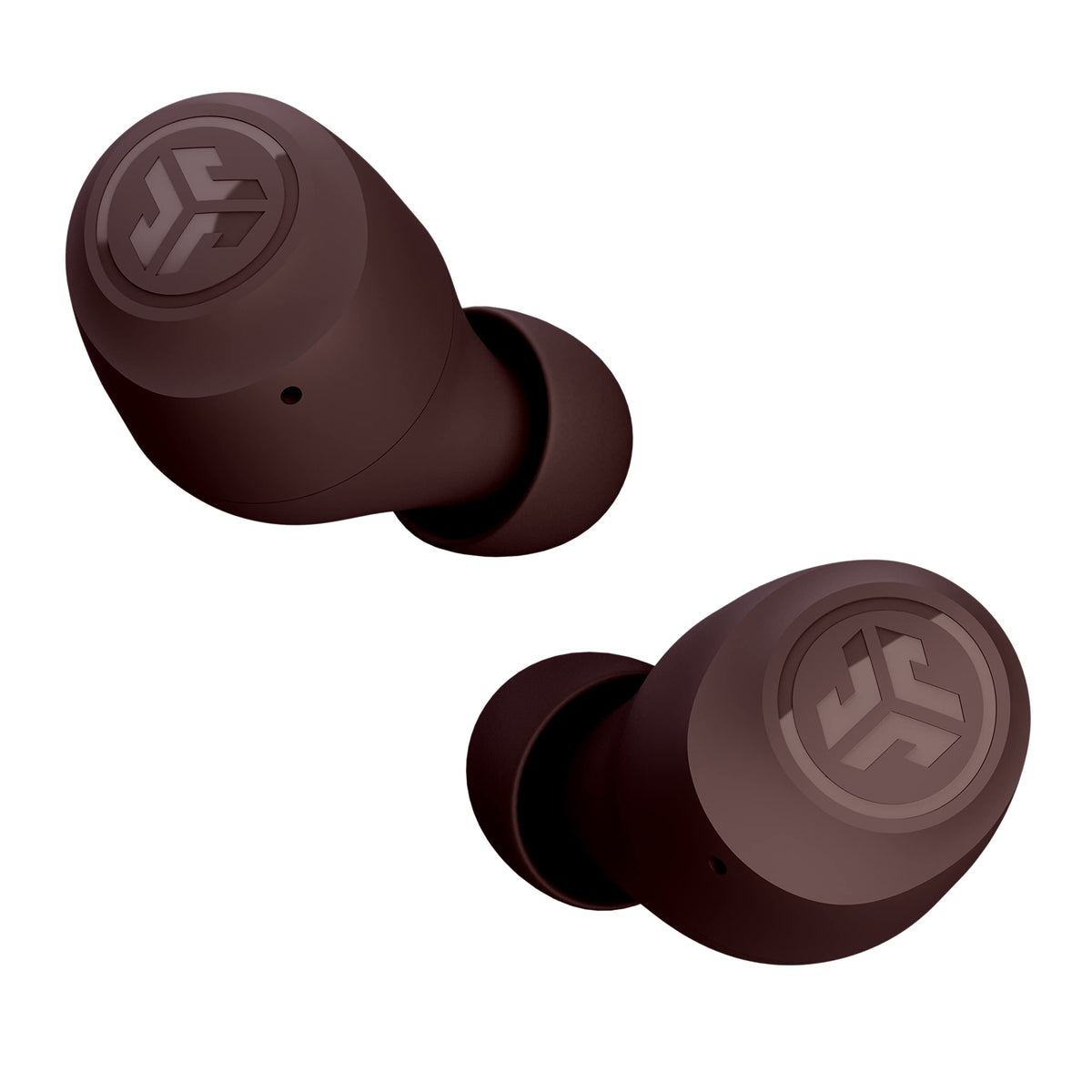 JLab close-up of earbud detail showing texture and ergonomic fit benefit