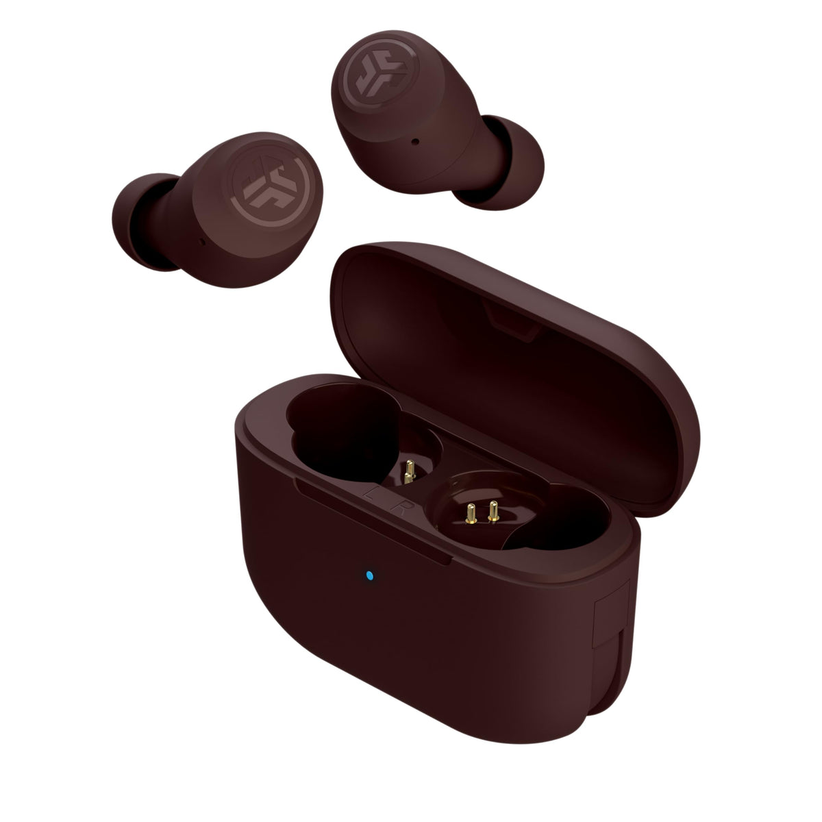 JLab front packaging showing earbuds and case, clear product overview