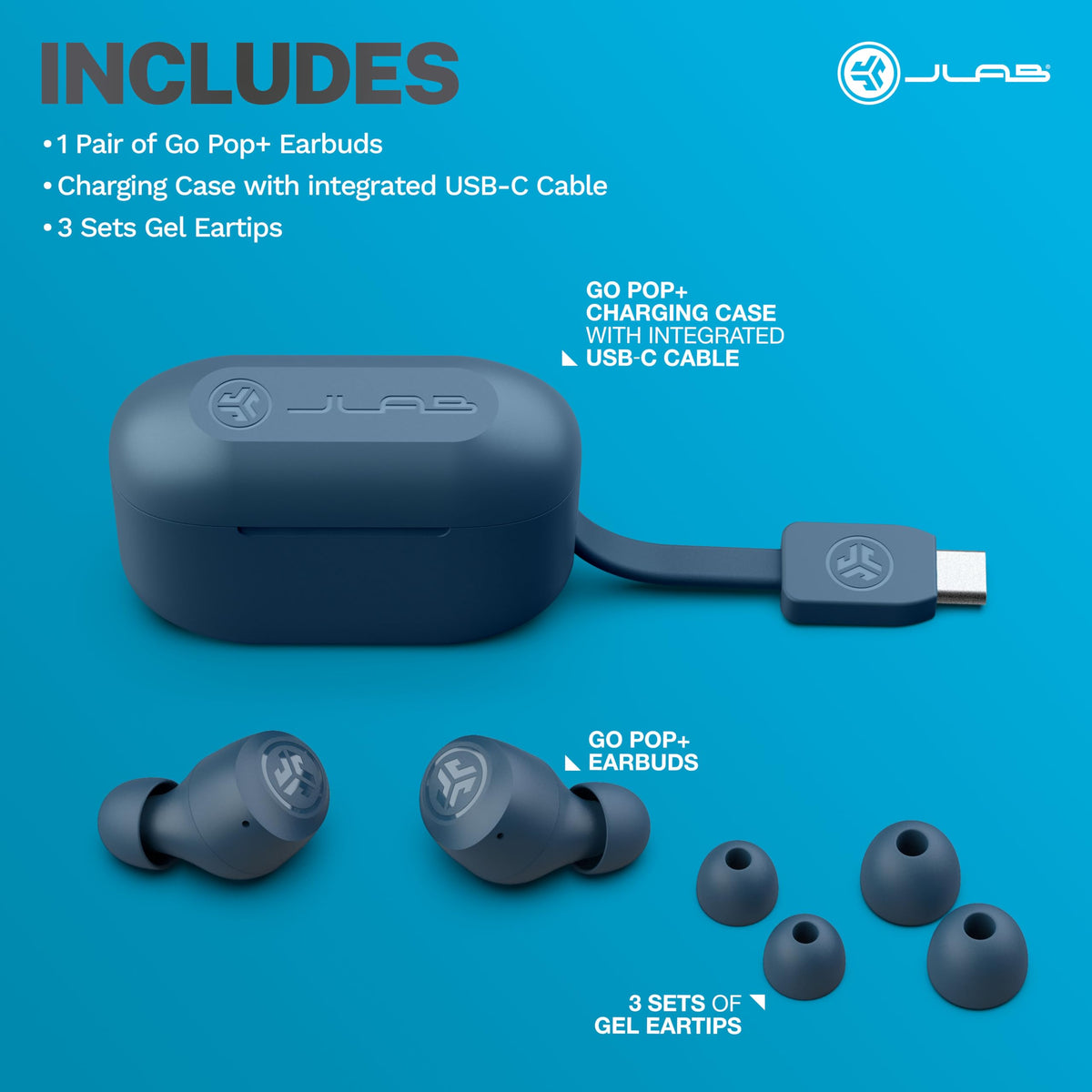 jlab charging case USB‑C port highlighting fast, everyday recharging ease