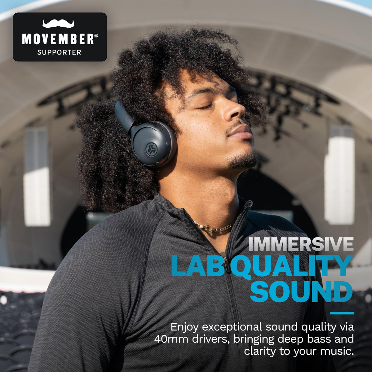 JLab Go Lux side profile close-up of cloud foam earcup delivering all-day comfort