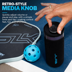 JLab Go Party rear panel ports and charging input for direct recharging