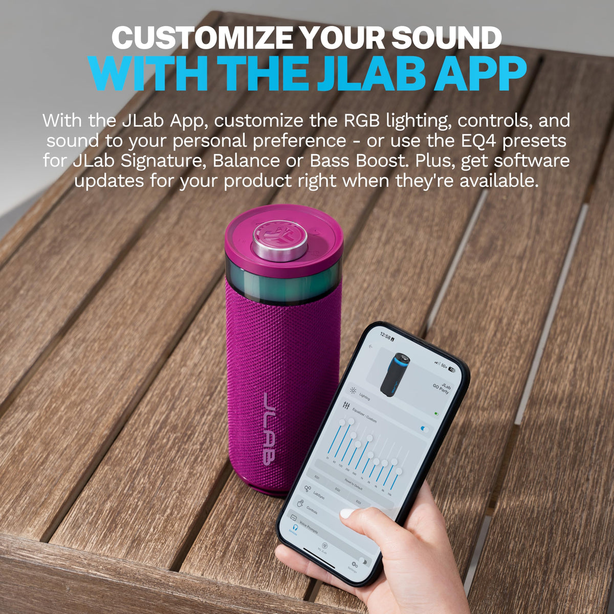 JLab Go Party inside a backpack outdoors showing travel-ready convenience