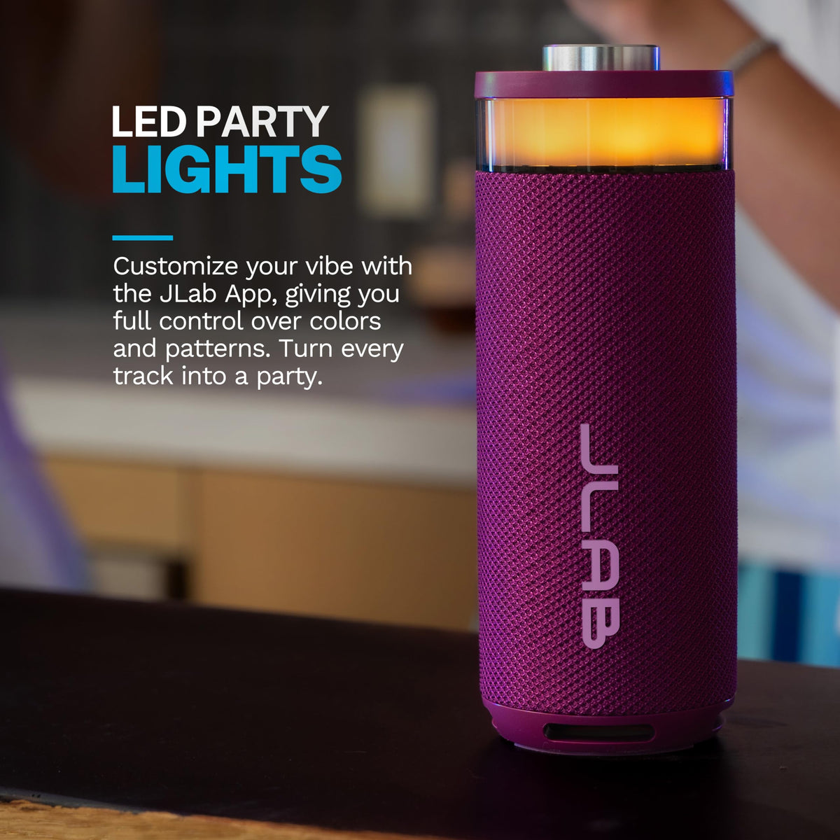 JLab Go Party side loop handle demonstrating easy carry and clipping convenience