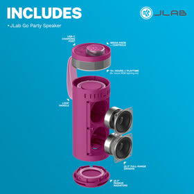 JLab Go Party stereo dual speakers set up illustrating LabSync expanded coverage