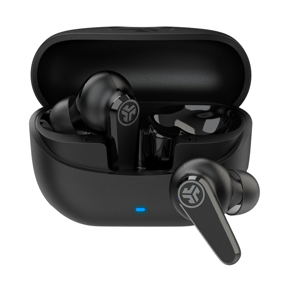 JLab Go Pods ANC case charging, keep earbuds powered for extended listening on the move.
