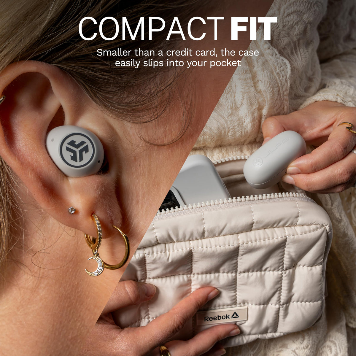 JLab Go Pop ANC touch controls demo on earbud for quick playback and call management