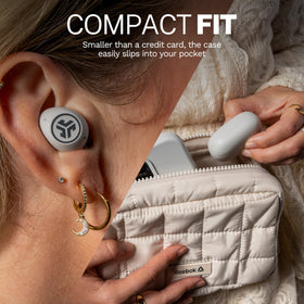 JLab Go Pop ANC touch controls demo on earbud for quick playback and call management