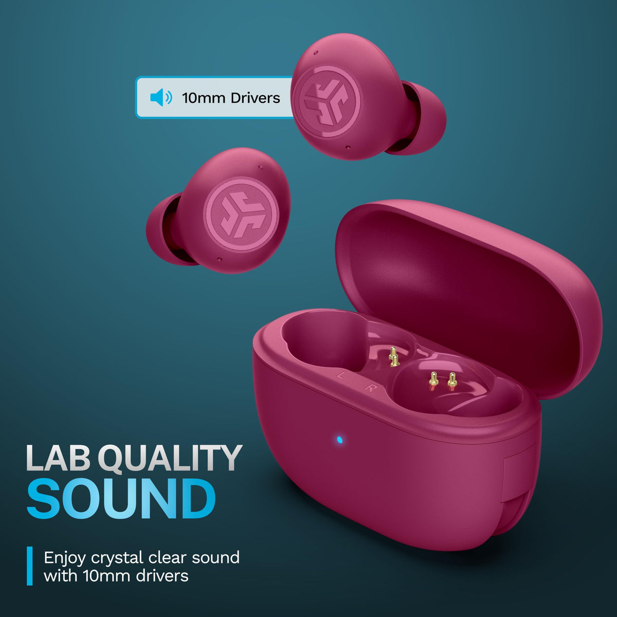 JLab Go Pop ANC in-ear fit with gel tip, ensures secure comfortable seal