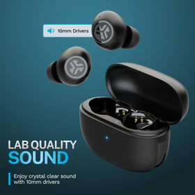 JLab Go Pop ANC in-ear fit with gel tip demonstrating secure comfort and passive seal