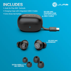 JLab Go Pop ANC lifestyle commute scene with earbuds used for noise reduction and focus