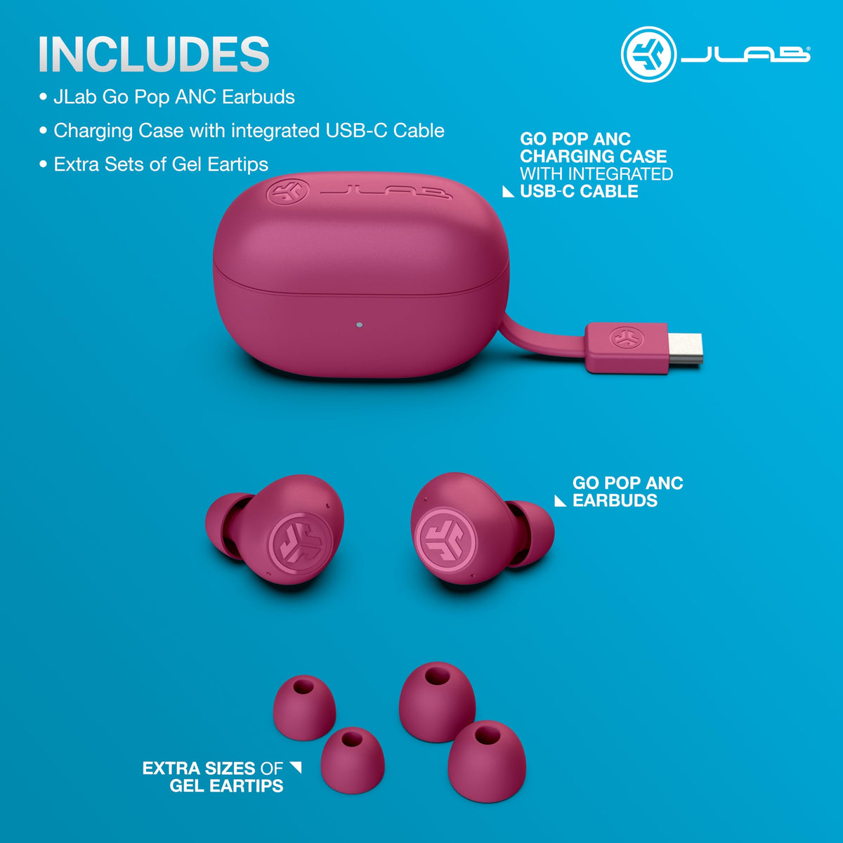 JLab Go Pop ANC lifestyle commuter using earbuds, reduces ambient distractions