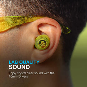 JLab Go Pop ANC transparent neon green shell detail highlighting unique color and style