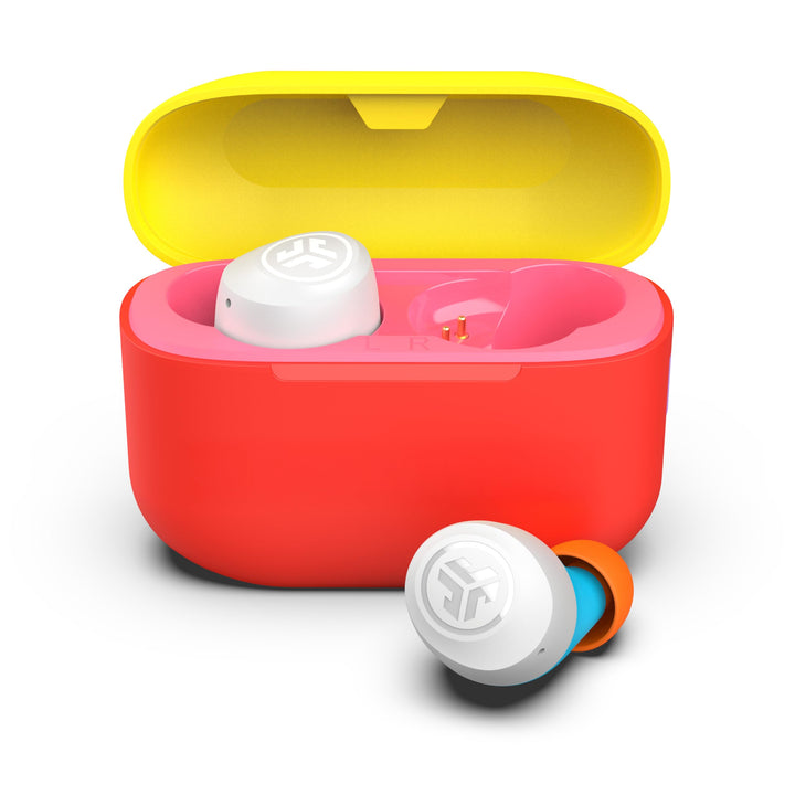JLab Go Pop+ front packaging showing confetti colorway and model name, highlights portability
