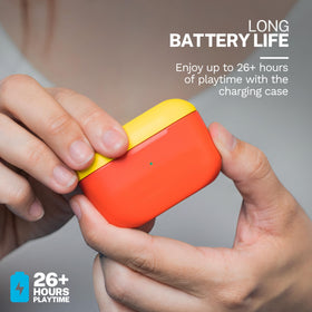 JLab Go Pop+ in-ear during commute, illustrates secure fit and hands-free use