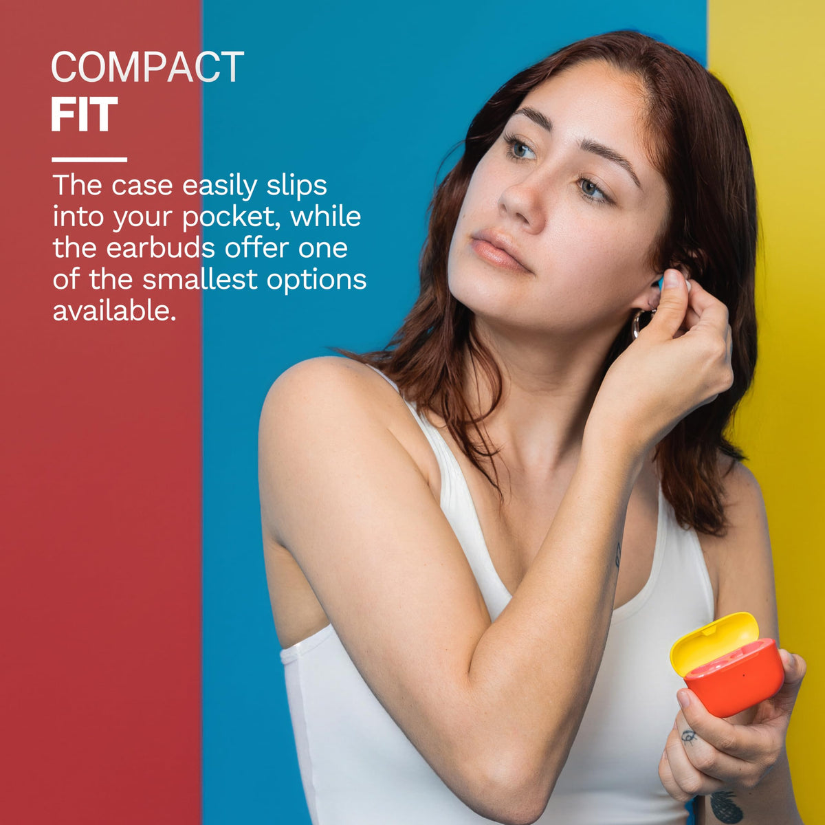 JLab Go Pop+ gel tips and label close-up, indicates included sizes and fit options