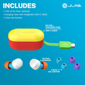JLab Go Pop+ used by runner outdoors, displays sweat resistance and active use