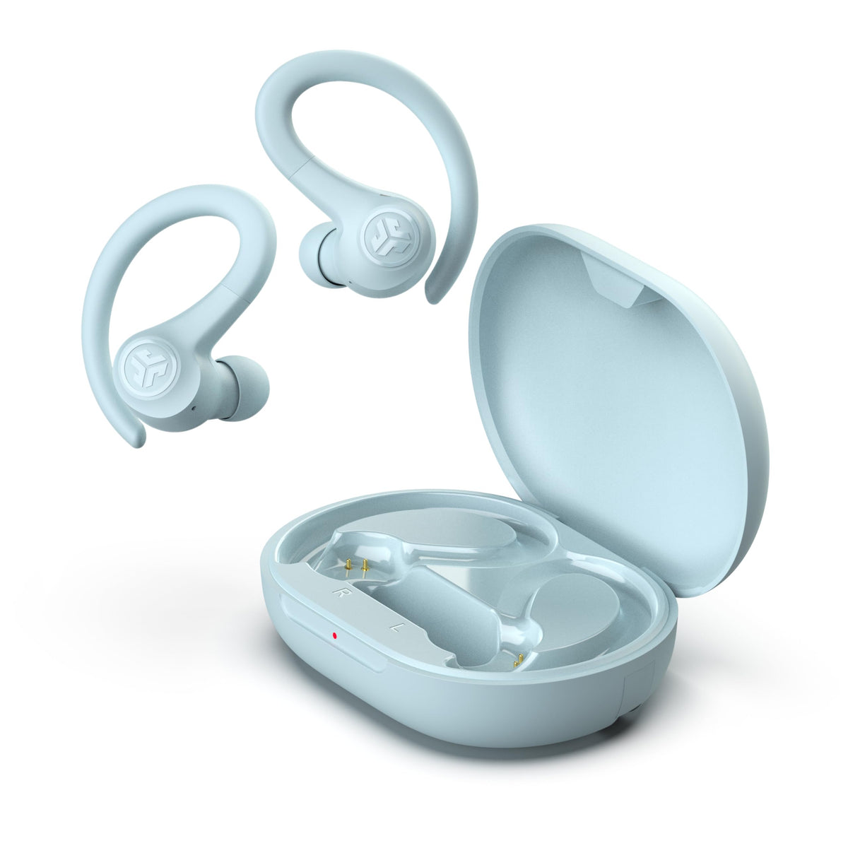 JLab close-up of ergonomic earhook showcasing secure fit during workouts