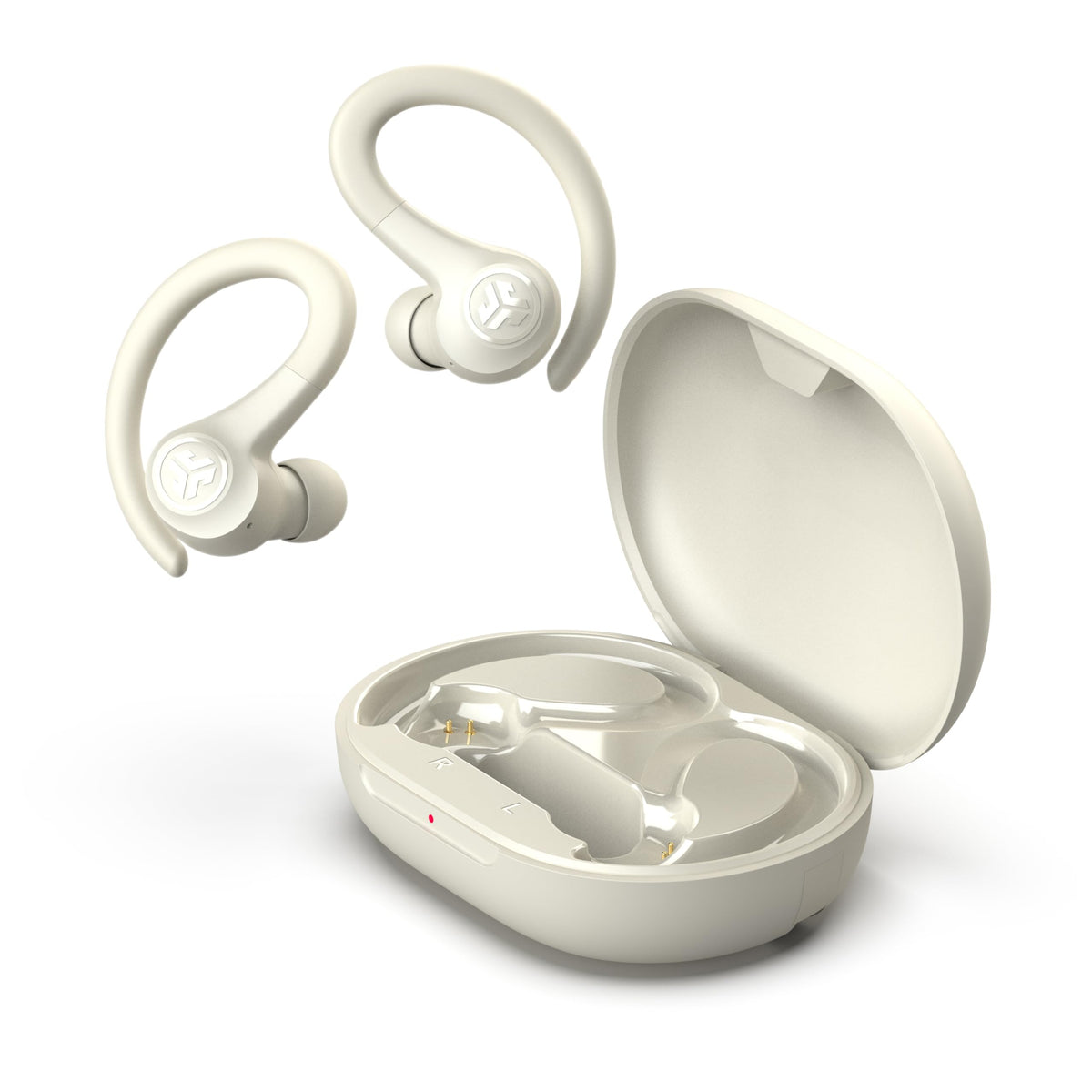 JLab Go Sport+ touch controls detail illustrating quick on-ear control and app customization