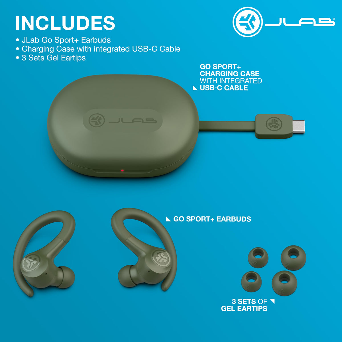 JLab Go Sport+ green finish macro showing durable texture and style