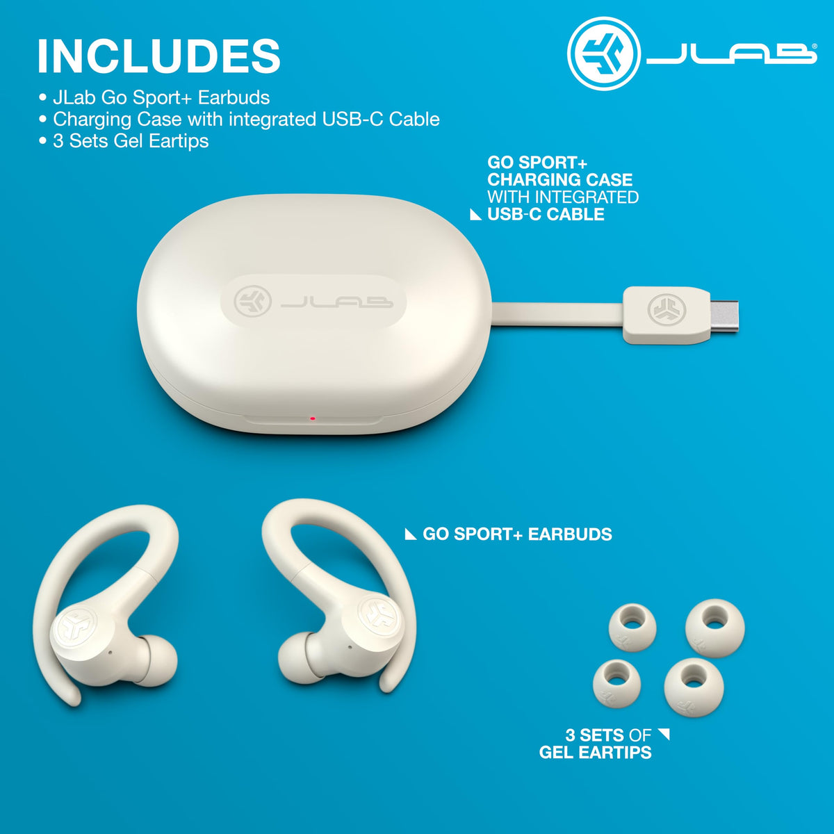 JLab Go Sport+ held in hand to show size and lightweight design for easy transport