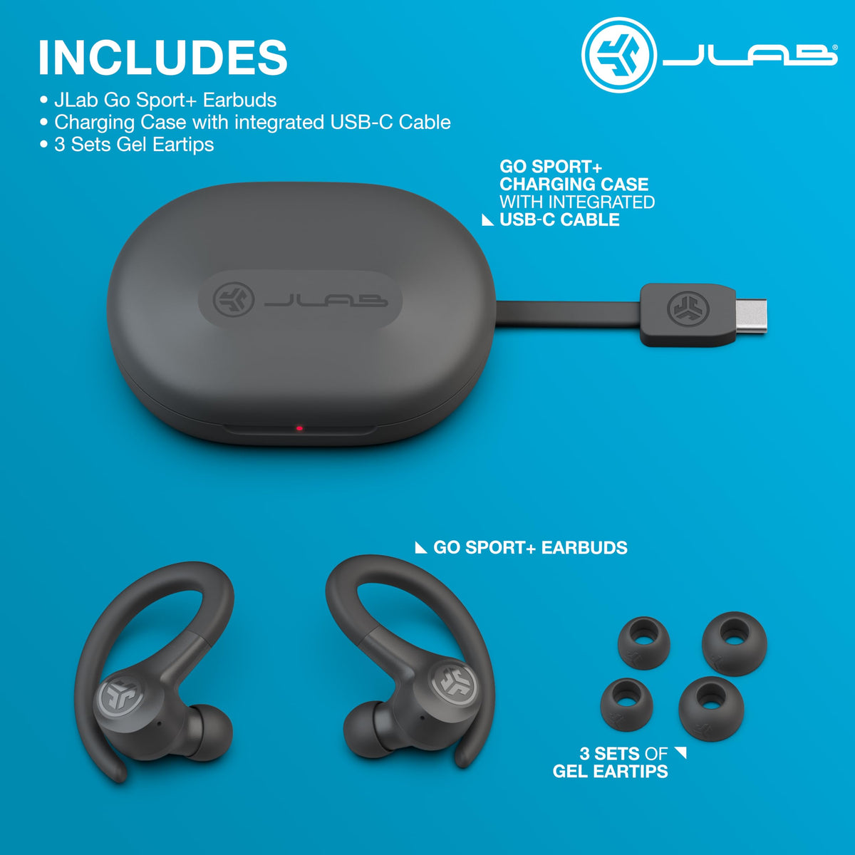JLab Go Sport+ IP55 rating protects against sweat and dust.