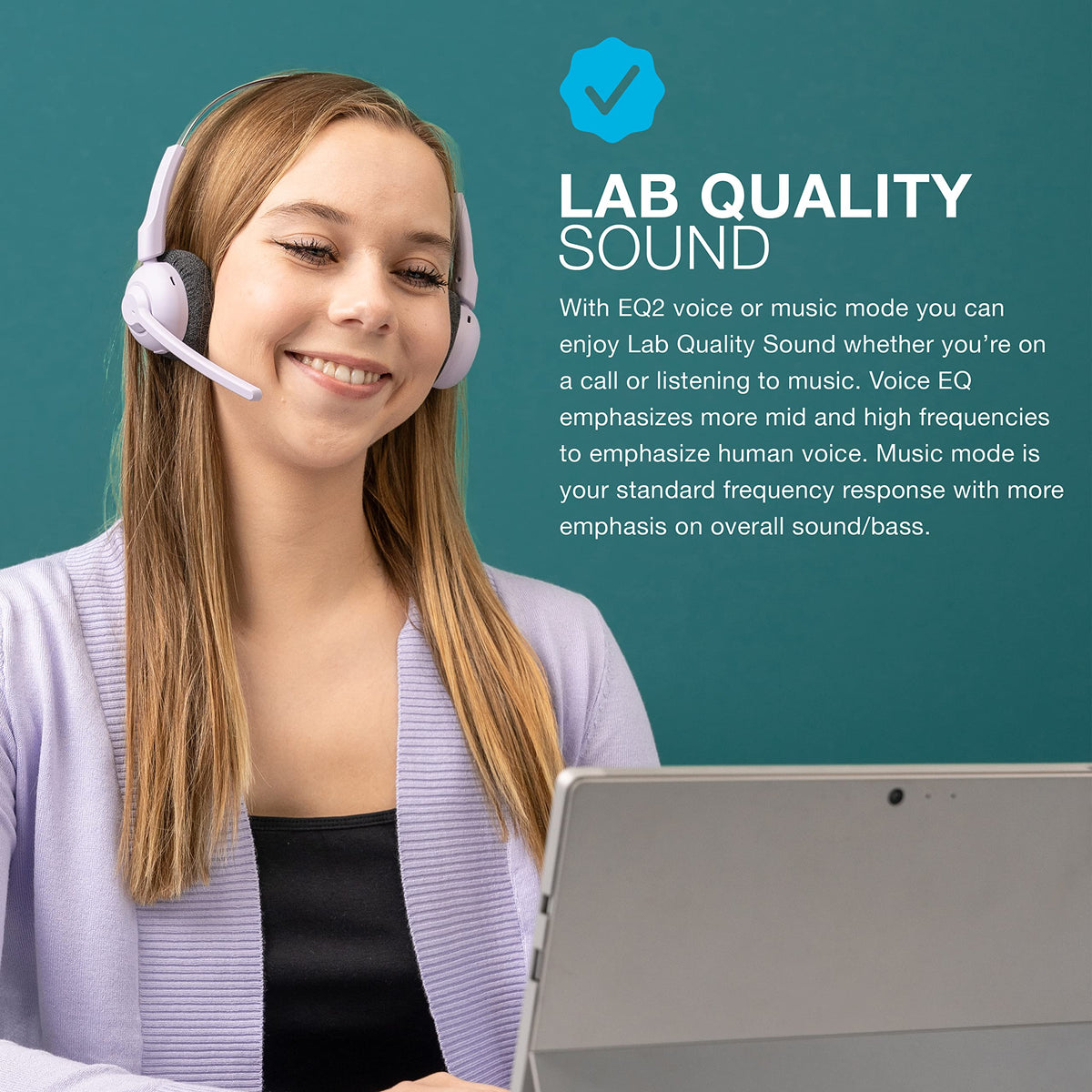 JLab Go Work Pop noise-canceling mic improves call clarity in busy spaces.