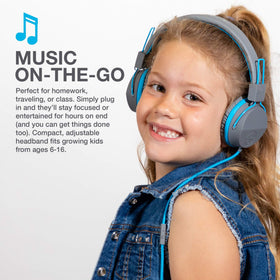 JLab JBuddies noise isolation helps kids focus during lessons and quiet study.
