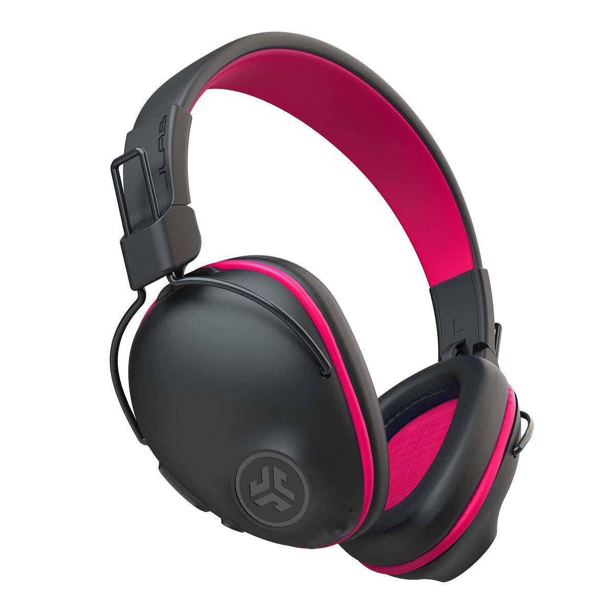 JLab JBuddies Pro front view showing pink design and durable build for travel