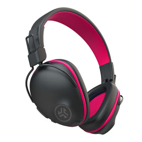 JLab JBuddies Pro front view showing pink design and durable build for travel
