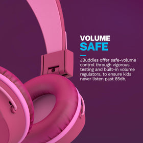 JLab JBuddies Studio on-ear headphones with eco leather cushions for comfort.