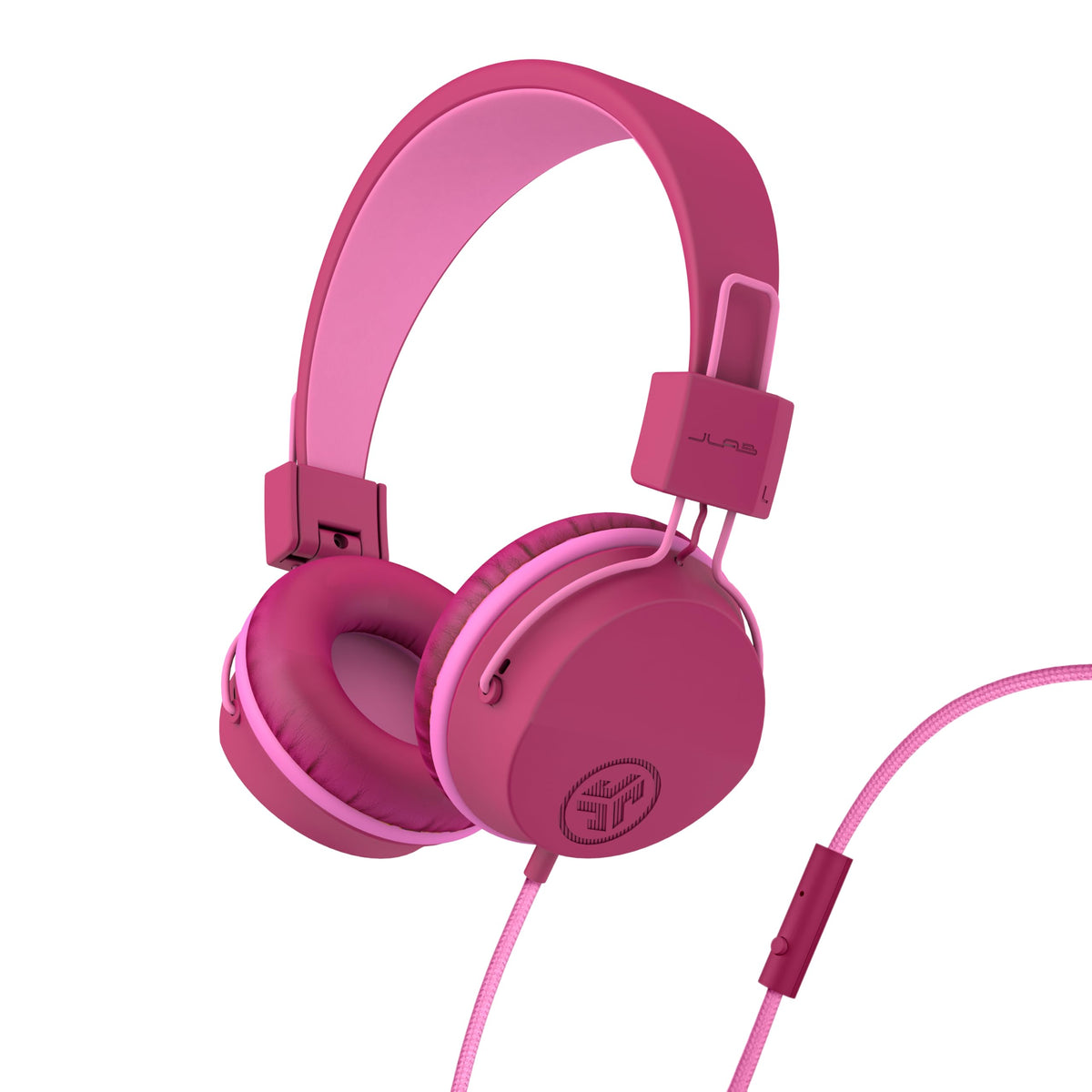 JLab JBuddies Studio on-ear headphones folded for travel.