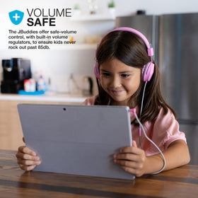 JBuddies Studio pink close-up of the built-in microphone for calls.