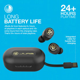 JLab JBuds Air Icon earbuds pairing with quick Bluetooth connection